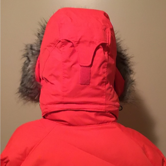Red/Orange Columbia Down Jacket with Synthetic Fur Hood Trim - Picture 9 of 13